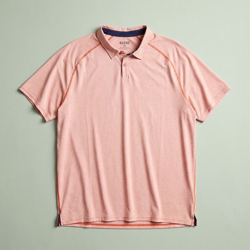 RHONE Delta Pique Mesh Performance Tech Golf Polo Shirt Orange Mens XXL 2XL